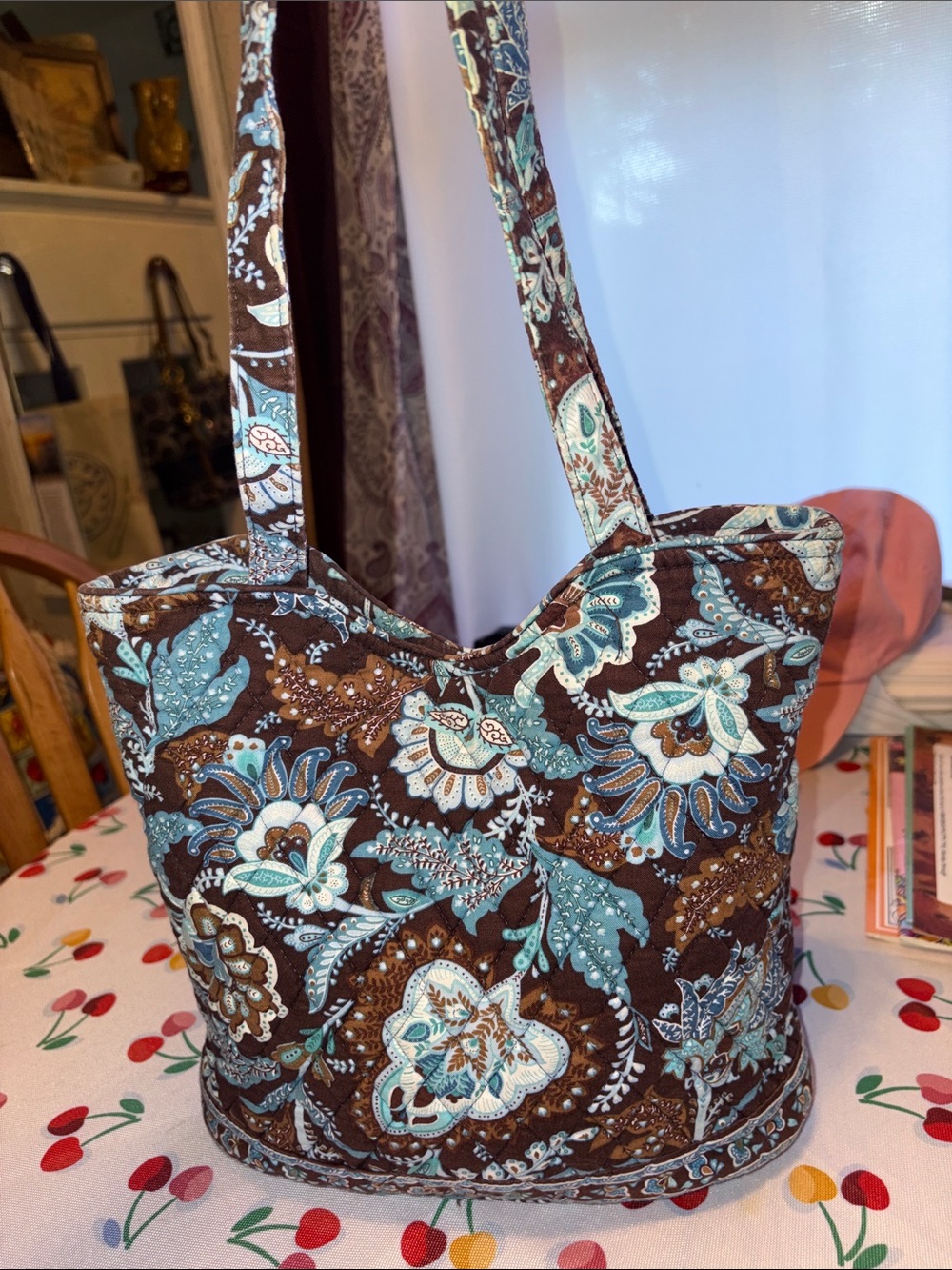 Vera Bradley Brown & Teal Blue Quilted Floral Tote w/Paisley Accents